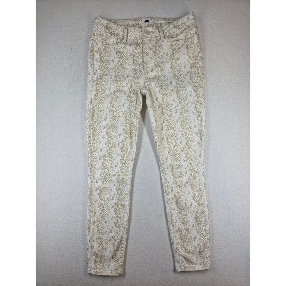 PAIGE Hoxton Ankle High Rise Skinny Jeans Sonoran Snake Print Tan Cream 30
